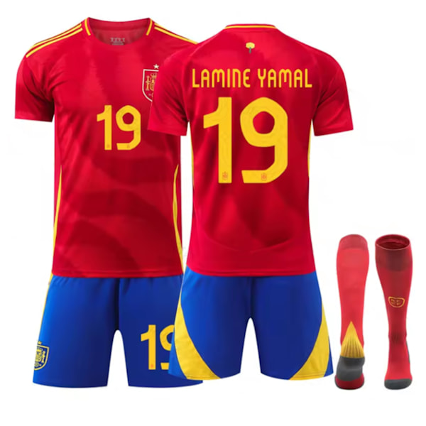 Fotbollströja 2024 UEFA Europa League Spanien Barn Fotbollströja Jersey Fotboll Kit Nr.19 LAMINE YAMAL Jersey Hemma Och Borta Fotbollströjor Ungdomströjor 20