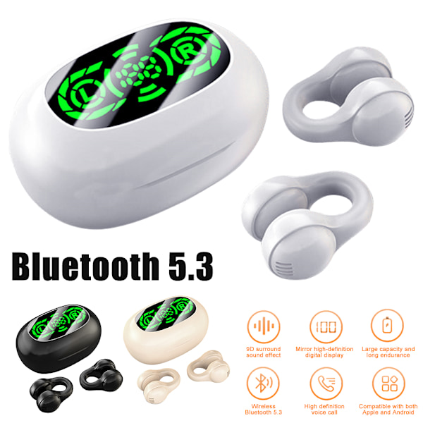 Trådlös Bluetooth hörsnäcka Öronklämma Hörlurar Stereoljud LED Digital Display Black