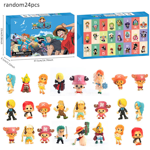 Jule One Piece Adventskalender 2024, 24 Dages One Piece Figurer Legetøj Jule Nedtællingskalender 2024