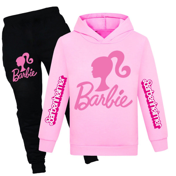 2-pack Barn Flickor Barbie Hoodies Tröja Toppar Byxor Outfit Set pink 140cm