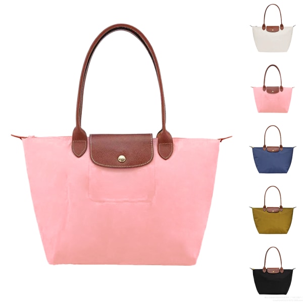 Ny Longchamp Le Pliage Tote Resväska Axelväska Nylon Handväska Stor & Liten White M