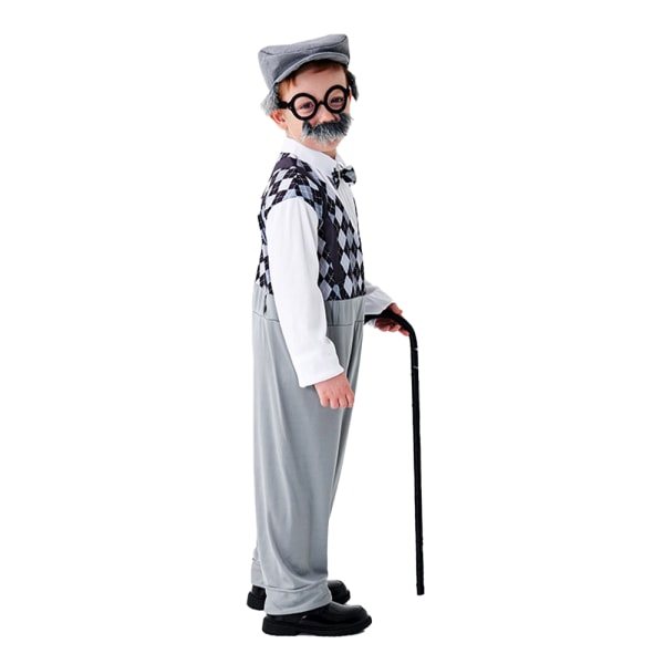 Bokdagen Cosplay Gammal Man Fancy Dress Kostym Hatt Skägg Glasögon för Barn Pojkar grey S