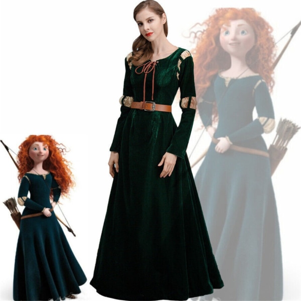 2024 Disney Modig Merida Prinsessa Klänning för Vuxna Filmklänning Cosplay Fest XL