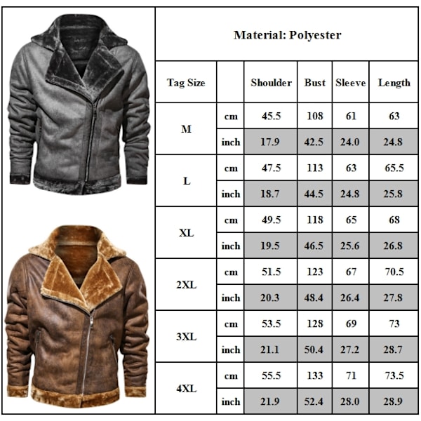 Herrjacka Läderjacka för Män Vinter Plus Sammet Varm Jacka Motorcykeljacka Present Jul Grey XL