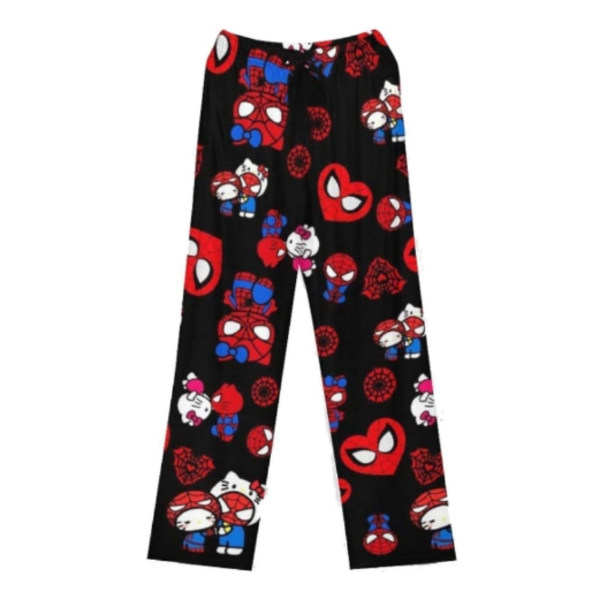 Dam Jul-Cartoon Fleece Pyjamasbyxor, Flickor Cartoon Cat Print Flanell Sovbyxor (Heltryck) KT Cat Black 2XL