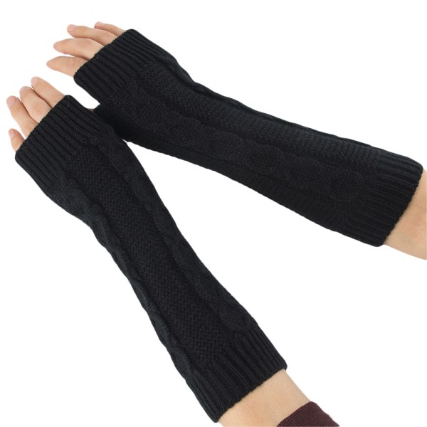 Kvinnor tumhål stickade fingerlösa handskar varmare vantar present Black