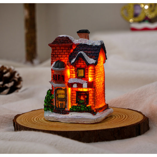 Christmas Snow Village House Decor LED Light Xmas Ornament Gift J