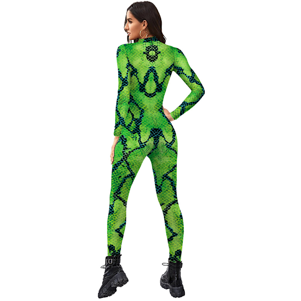 Grön Orm 3D Digital Tryckt Cosplay Halloween Jumpsuit XL