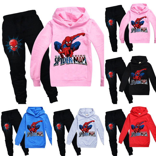 Barn Pojkar Spiderman Huvtröja Tröja Toppar Byxor Outfit blue 130cm