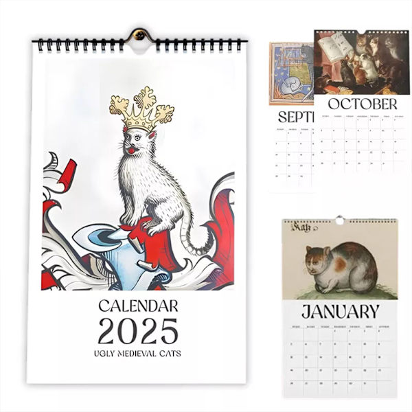 Middelalderlig Kattekalender 2025 Mærkelige Middelalderlige Katte Vægkalender 2025 Middelalderlige Katte Kalender 12 Måneder