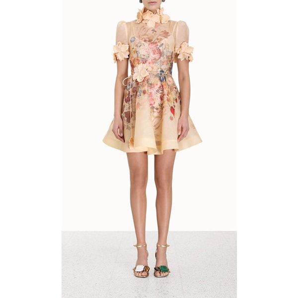LUMINOSITY LIFTOFF FLOWER MINI Mekko Naisten Mekko Muoti Temperamentti Pystykaulus Loma Retro A-linjainen Painettu Lyhyt Mekko Apricot 2XL