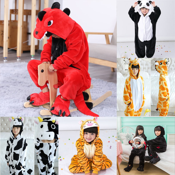 Barn Djur Tecknad Jumpsuit Fleece Pyjamas Cosplay kostym D 120cm