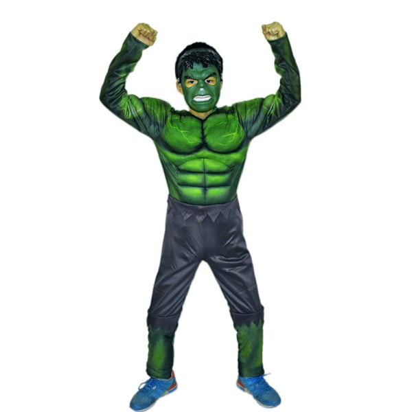 Hulk Avengers Pojkbarn Deluxe Marvel Superhjälte Kostym Jumpsuit + Mask Halloween Cosplay S