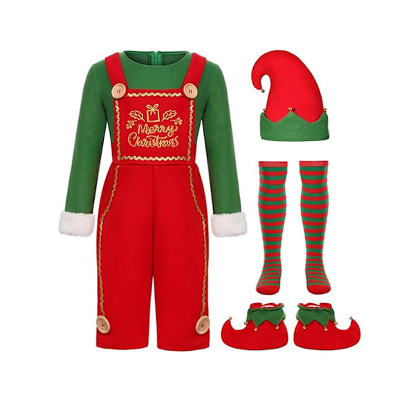 Jultomte Kostym för Vuxna, Pojkar, Flickor, Grön Elf Cosplay Klänning, Hatt, Strumpor, Set, Kvinnor, Nyår, Julfest, Kläder Boys L