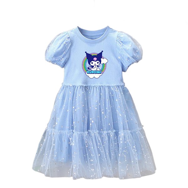 Kuromi Tyttöjen Mekko Lyhythihainen Kesäinen Rento Mekko Tyttöjen Prinsessamekko 3-8 Vuotiaille Blue 110cm