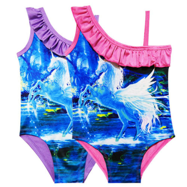 Simdräkt flickor Barn Unicorn Badkläder Bikini Beachwear rose red&blue 140cm