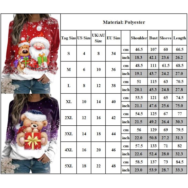 Jultröja med lång ärm för kvinnor, jultröja, topp A 4XL