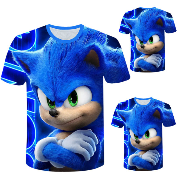 Sonic The Hedgehog Kids Boys 3D T-shirt Casual Tops Game Gift bule 120