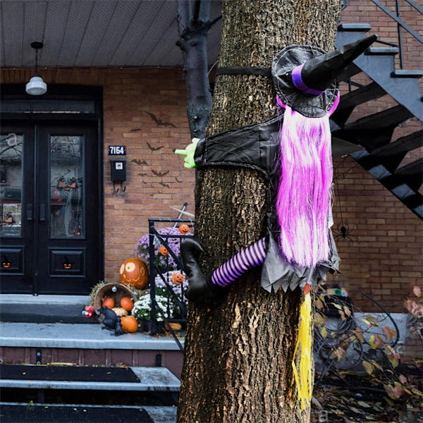Hängande Häxa som Krockar med Träd Halloween Flygande Utomhusdekoration purple