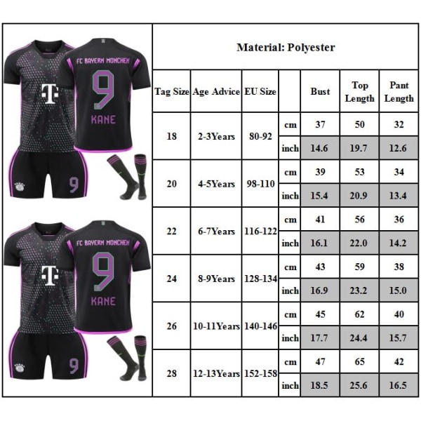 2324 Säsong Bayern Borta Svart Fotbollströja Barn Jersey Nr. 9 KRNE Jersey Set Fotbollströjor 26