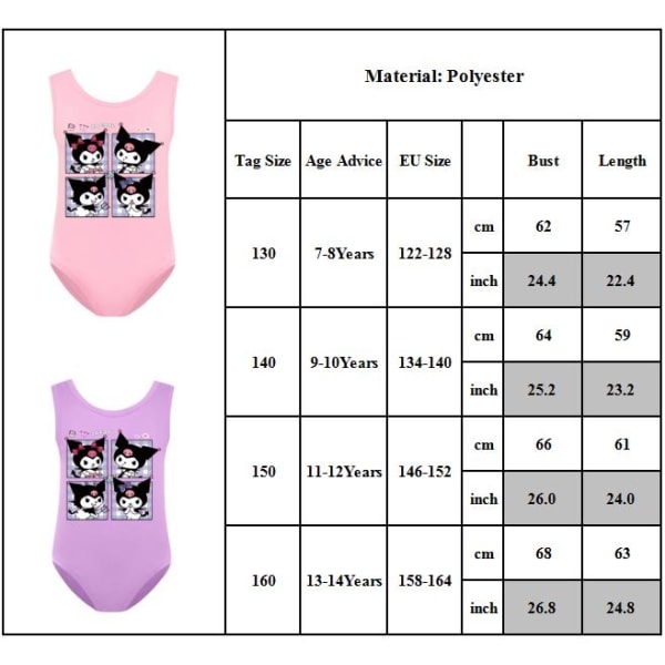 Kuromi Print Barnflickor Monokini Baddräkt Simdräkt Surf Strandkläder Pink 130cm