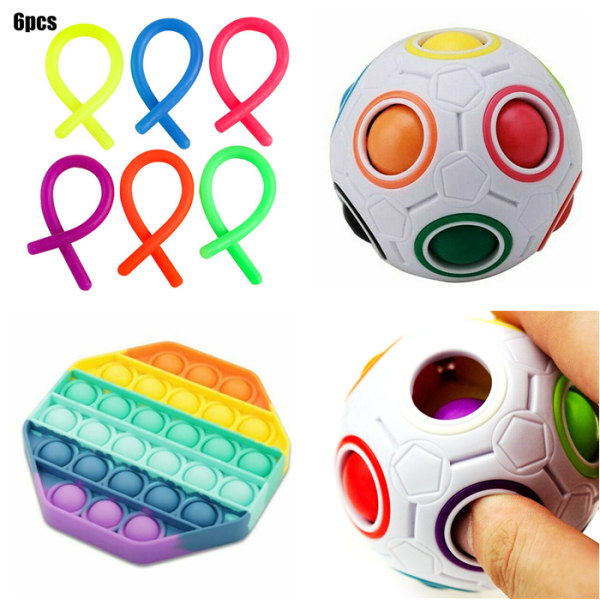 8 st Fidget Toy Sensory Sets Magic Cube + Pop Toy +6 * Nudelrep Ball+Rope+octagon