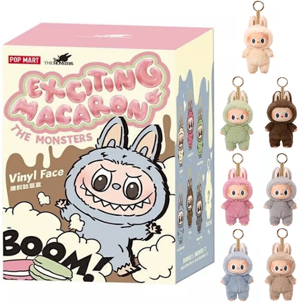 POP MART The Monsters Labubu Blind Box Samlefigur - Pop Mart Spennende Macaron Plysj Nøkkelring Utgave (1 Blind Box, 17cm) #4