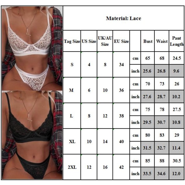 Damunderkläder Set Spets Topp BH Trosa Sexig Push Up light blue S
