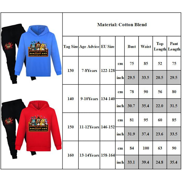 Barn FNAF Freddy Tryckt Cartoon Hoodie och Byxor Pojkar Flickor Tracksuit Set Red 140cm