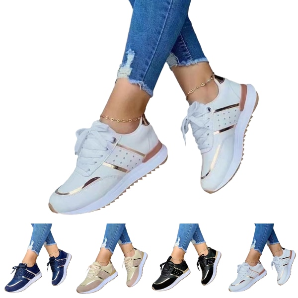 Snörningsskor för kvinnor Casual Sneakers Running Platt Bekväma Fitness Sportskor Blue 34