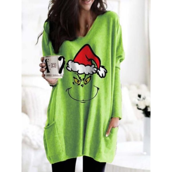 Grinch Jultröja för Kvinnor, Casual Långärmad Tryckt Sweatshirt A L