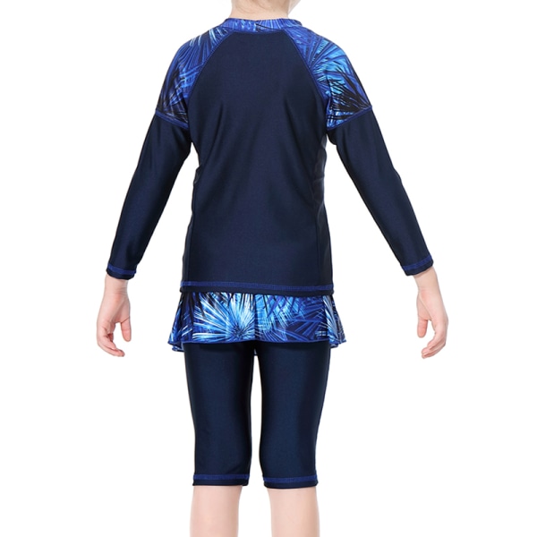Barnflickor Modest Baddräkt Strandkläder Baddräkt Fullt Täckande Mode Navy blue