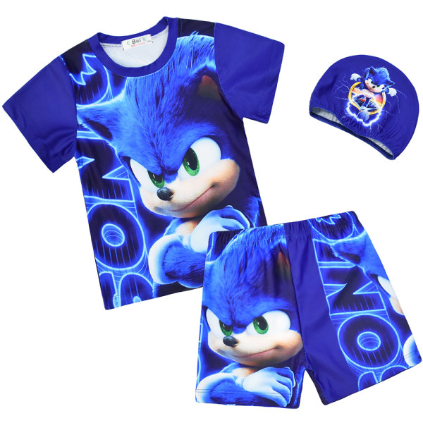 3 Delar Sonic Baddräkt Set Barn Pojke Badkläder Shorts Mössa Outfit Baddräkt 120cm