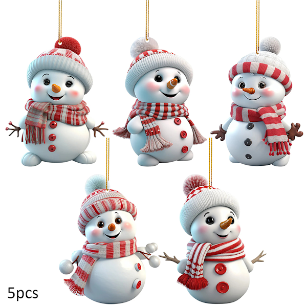 5 st julgransdekorationer 2D tecknad snögubbe hängen akryl prydnader för julhem 5PCS