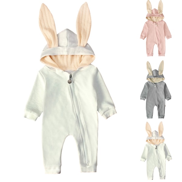 Babykanin-Romper med Huva Söt Kaninöron Blixtlås Jumpsuit Påsk 6-9M