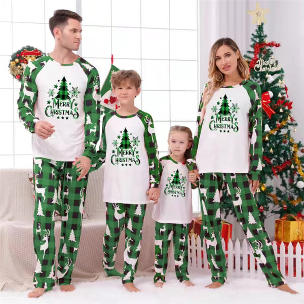 Julpyjamas Matchande Set Julgran Byxor + Toppar Set Kids 6-7Y