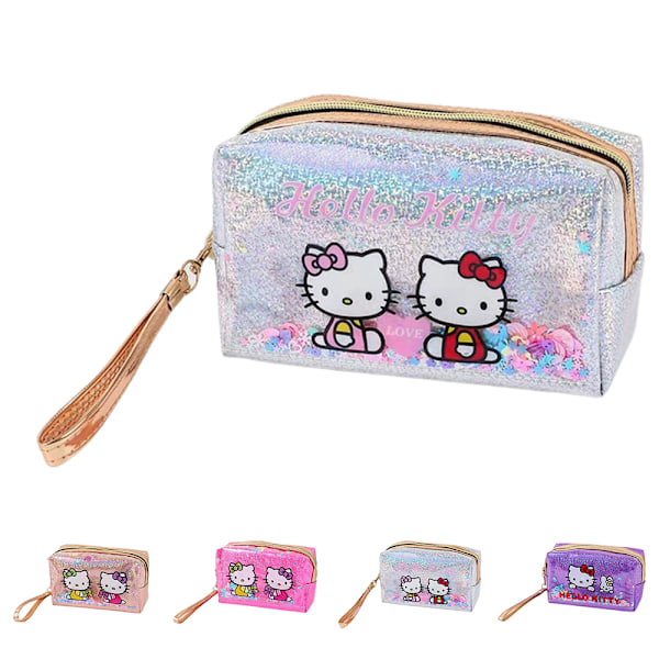 Katie Cat Makeup Bag Kosmetisk Handväska Bärbar Förvaringsväska Resväska Påse Silver