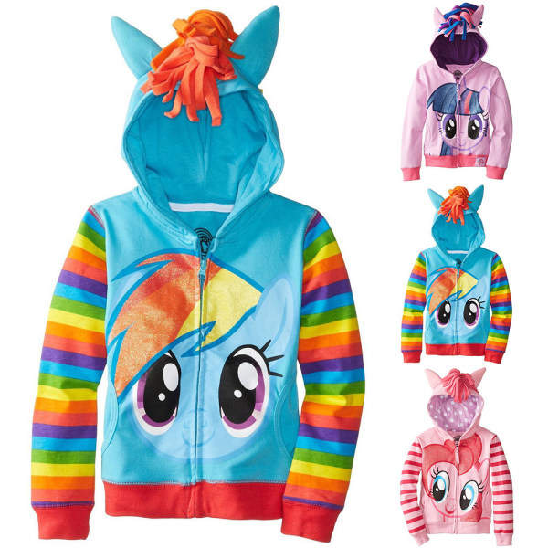 Regnbågsflicka My Little Pony Hoodie med Vingar Jacka Tröja Present Light blue 110cm