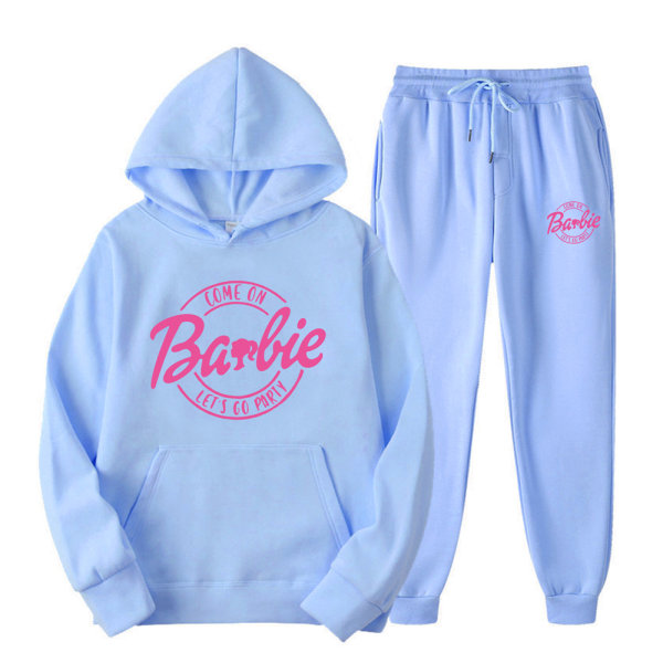 Kvinnor Män Barbie Hoodie+byxor Outfit Sweatshirt Sportwear Presenter sky blue M