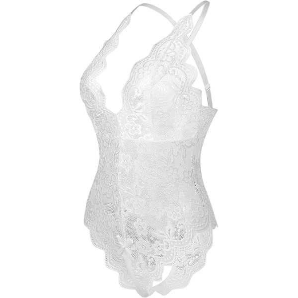 Kvinnors Sexig Spets Lingerie Nattkläder Babydoll Bodysuit Underkläder Nattkläder White L