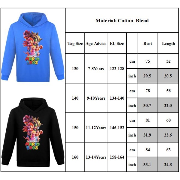 Pojkar Flickor Casual Hoodie Mario Bros Långärmad Sweatshirt Toppar black 140cm