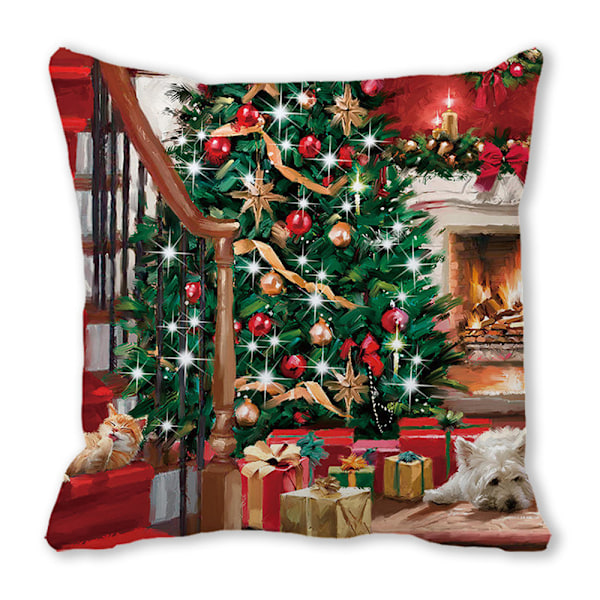 Jul örngott 45x45cm Dekorativt örngott Vinter Jul Dekorationer För Hem Trä Hjort Soffa Kuddfodral A