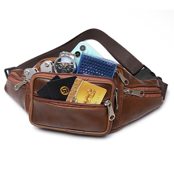 Midjeväska Fanny Pack Väska Resa Festival Läder brown