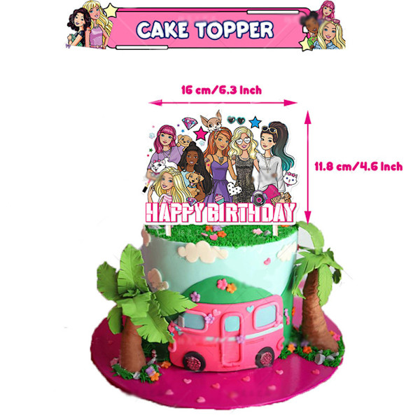 Barbie-temabursdag Banner Ballong Cupcake Topper Dekorasjon For Jenter