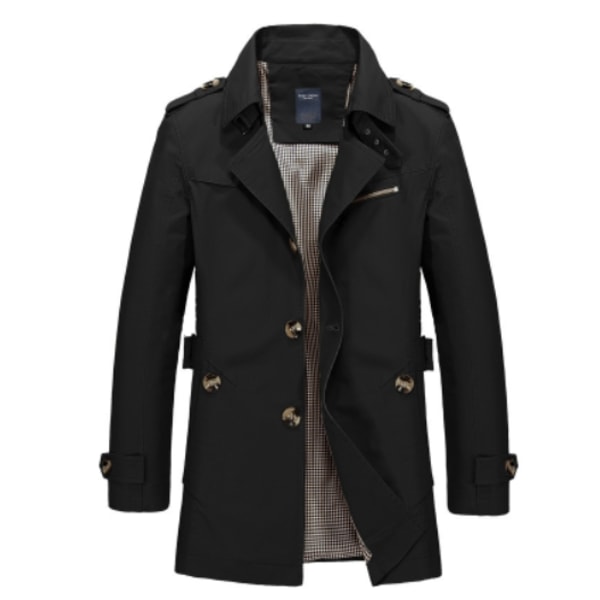 Herrar Business Jacka Mode Höst Män Medium Lång Bomull Vindjacka Jackor Överrock Manlig Casual Vinter Trench Ytterkläder Jacka Black 2XL