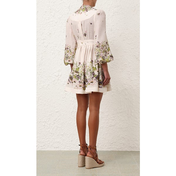Sommer- og efterårskjole til kvinder i bohemestil, korte kjoler, lange lanternærmer, V-hals, blomsterprint, retro, løs kjole XL