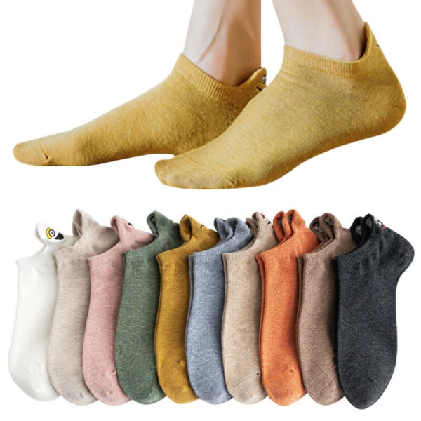 3/5/10 par Funny Broderade Båtsockor På Häl 10 Färger white 10PCS