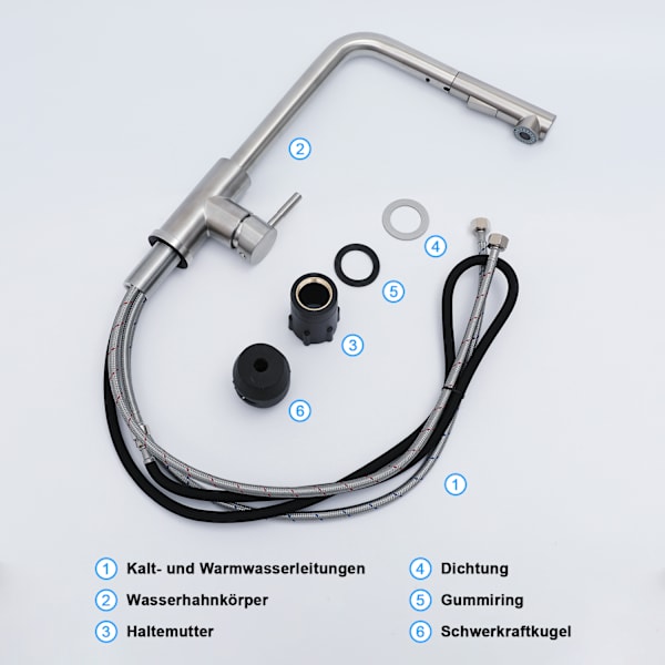 Køkkenarmatur 360° drejeligt, køkkenvask i rustfrit stål Stainless steel color