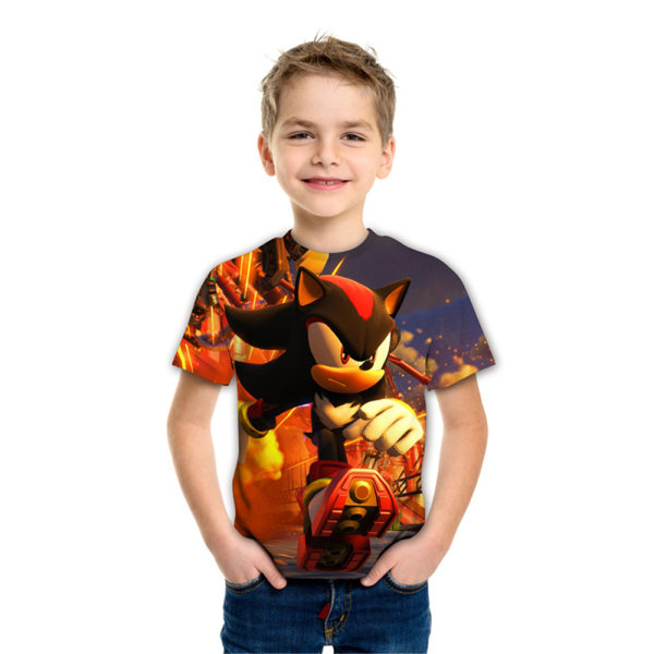 Tecknad Sonic Boy kortärmad T-shirt Topp sommar Casual D 140cm