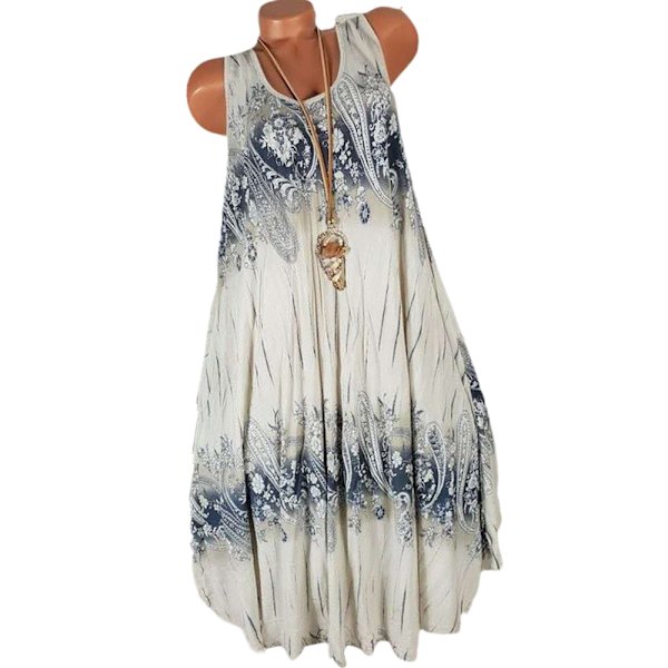 Plus Size Dame Boho Ærmeløs Midi Kjole Casual Ferie Strand Tank Sommerkjole Beige 4XL